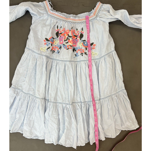 Free People Spell On You Floral Embroidered Dress 3/4 Sleeve Light Blue Medium - Picture 7 of 9